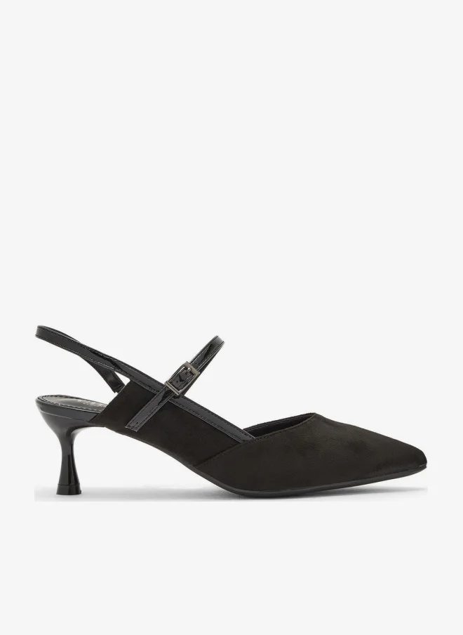 Double Strap Pointed Kitten Heel Pumps Black