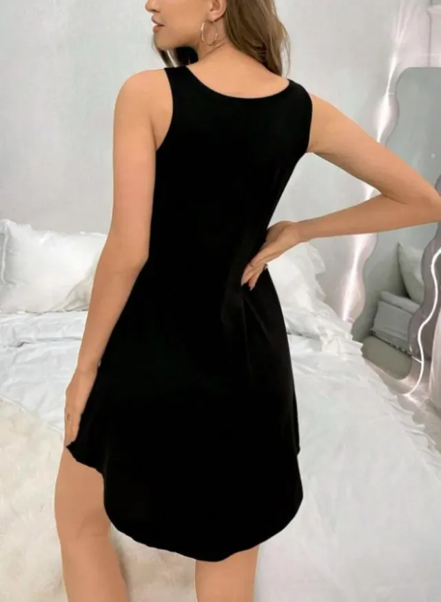 Strappy Love Print Nightdress Black – image 3