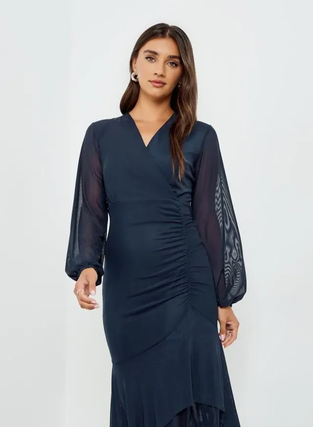 Women's Long Sleeve Maxi Evening Dress Blue