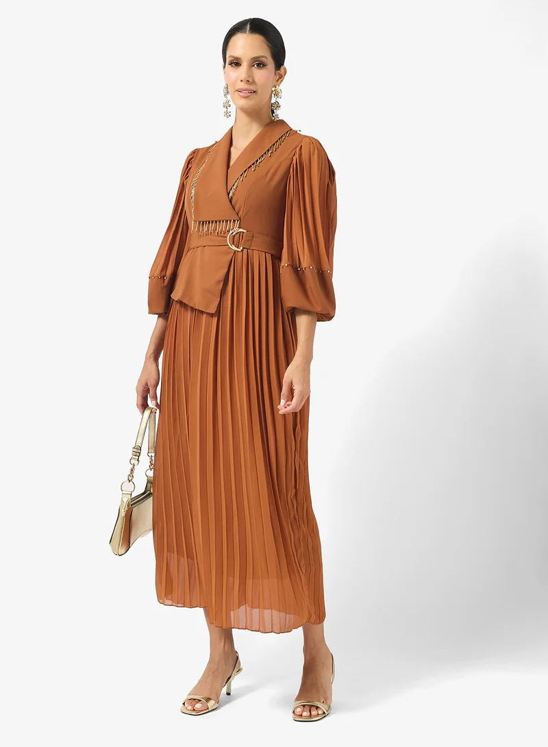 Embellished Fringe Pleated Dress