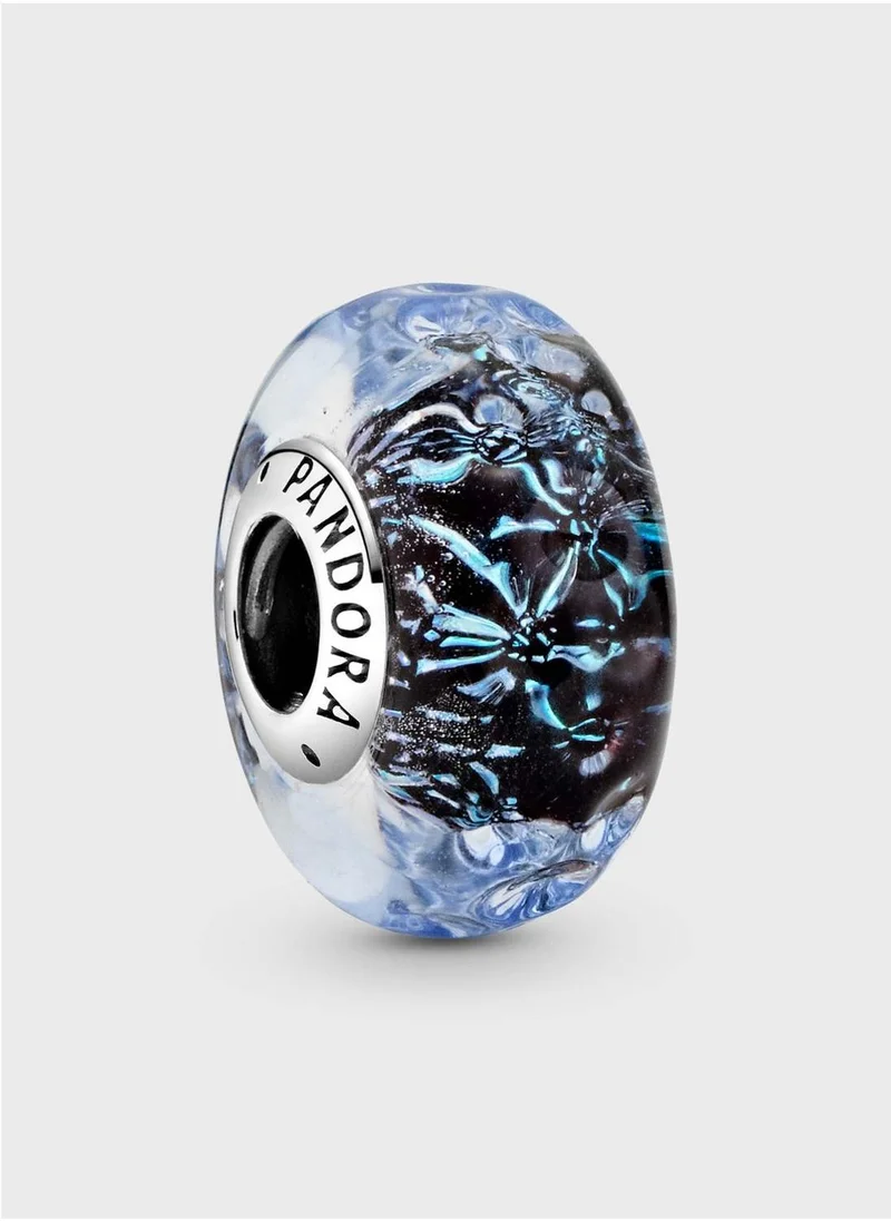 Wavy Ocean Murano Glass Charm Dark Blue