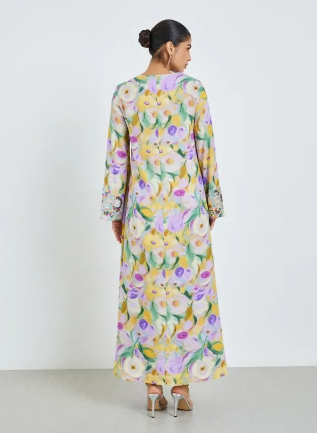 Floral Print Beaded Long-Sleeve Maxi Dress – image 4
