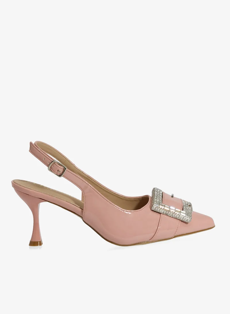 Diamante Buckle Slingback Pumps Pink