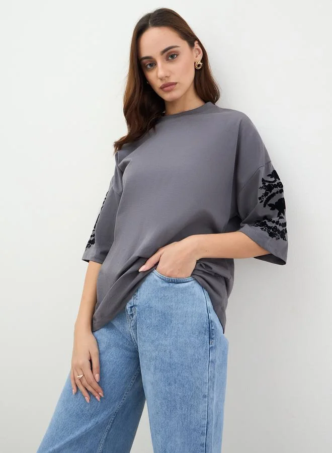 Embroidered Oversized T-Shirt Charcoal