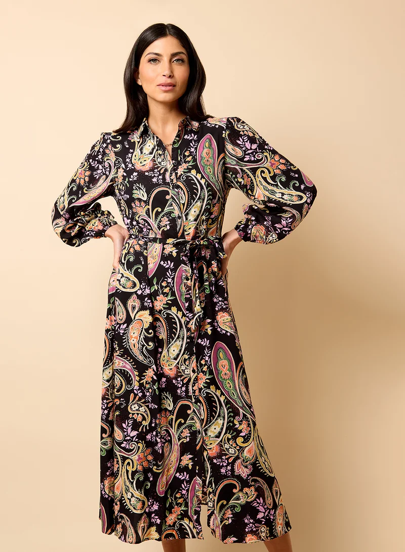 Pastel Paisley Midi Dress Charcoal