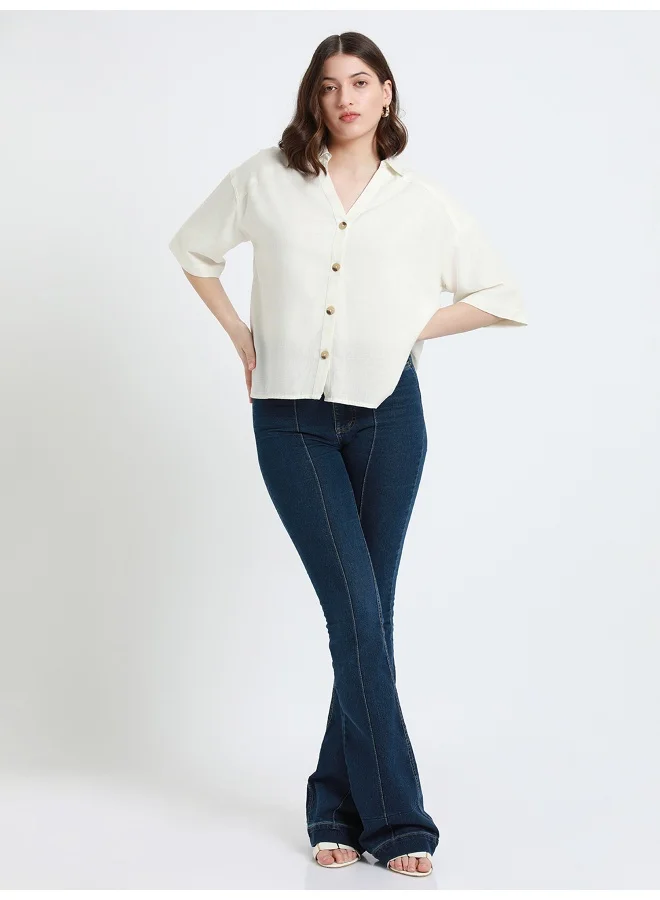 Women's Cotton Viscose Regular Fit Shirt Beige