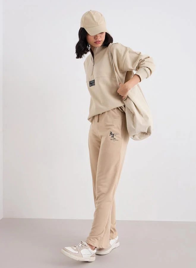 Styli Wide Leg Drawstring Joggers Beige