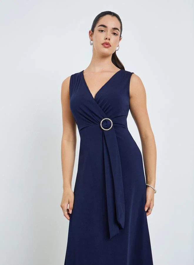 Sleeveless Sheath Maxi Dress Navy Blue