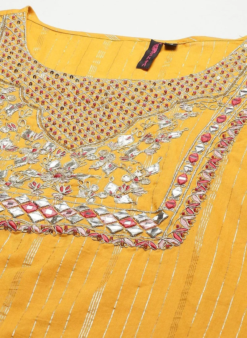 Women's Embroidered Cotton Kurta Set Yellow