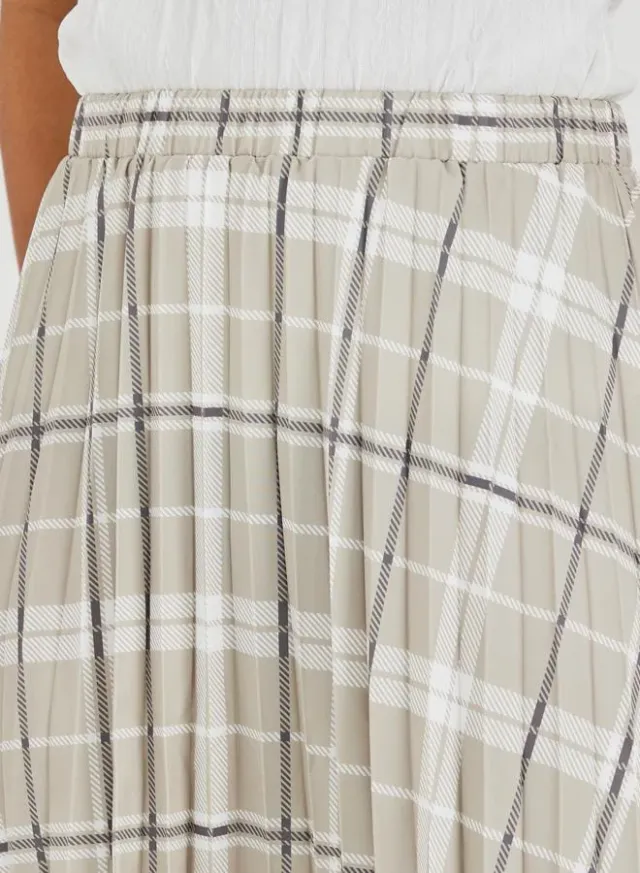 Checked Pleated A-Line Midi Skirt – image 3