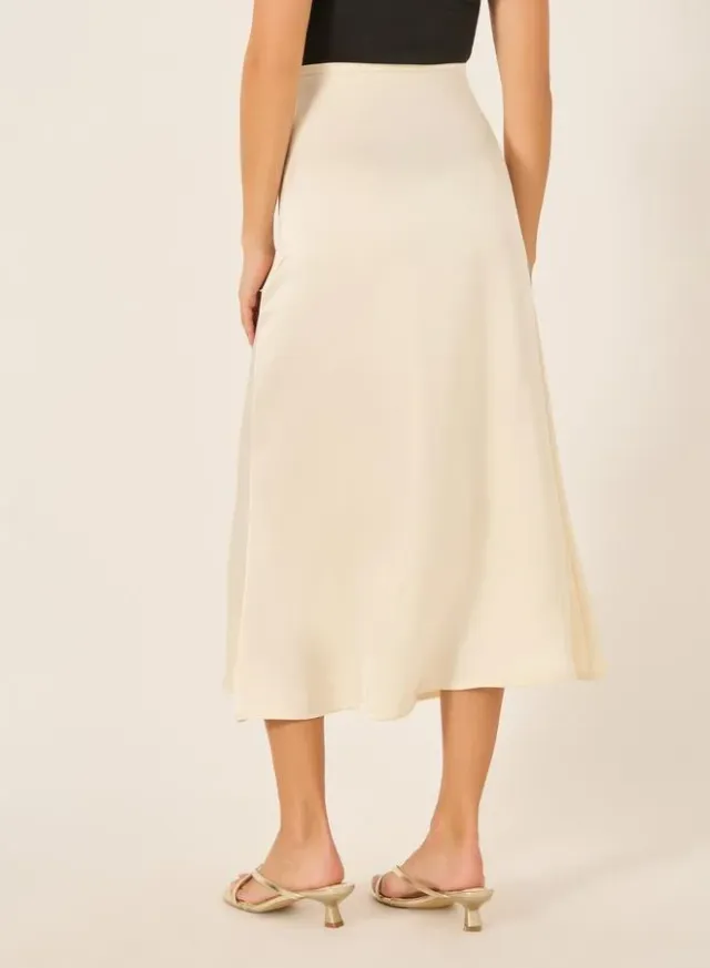 Satin Flared Maxi Skirt Off White – image 4