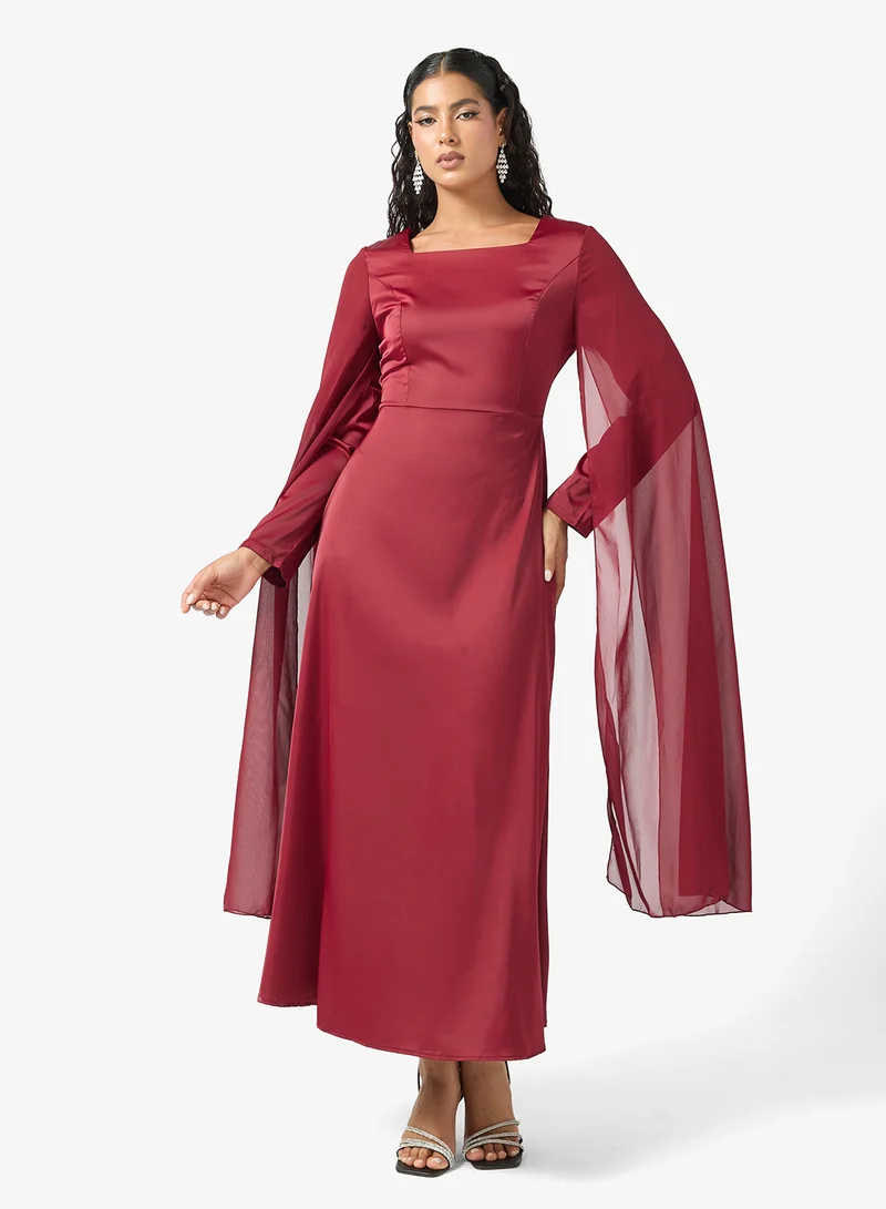 Exaggerated Slit Sleeve Dress Burgundy