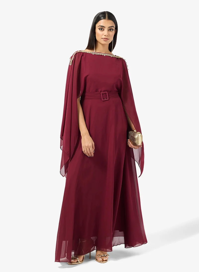 Embellished Cape Dress Burgundy