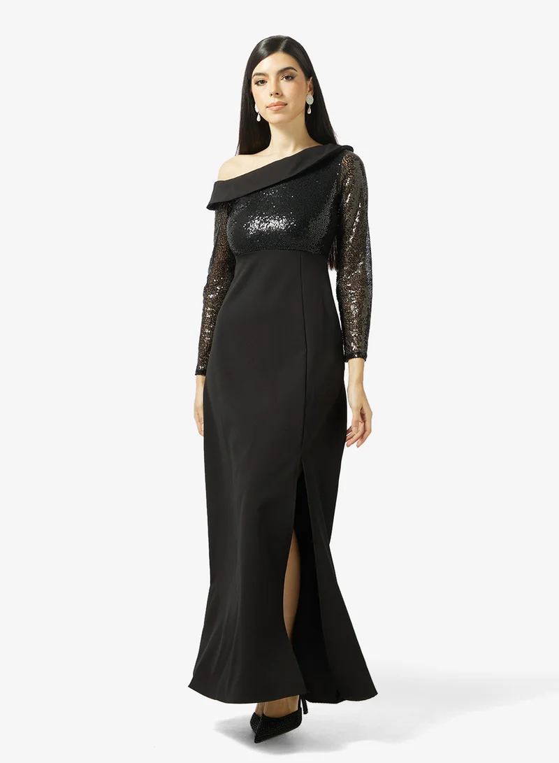 Embellished One-Shoulder Dress