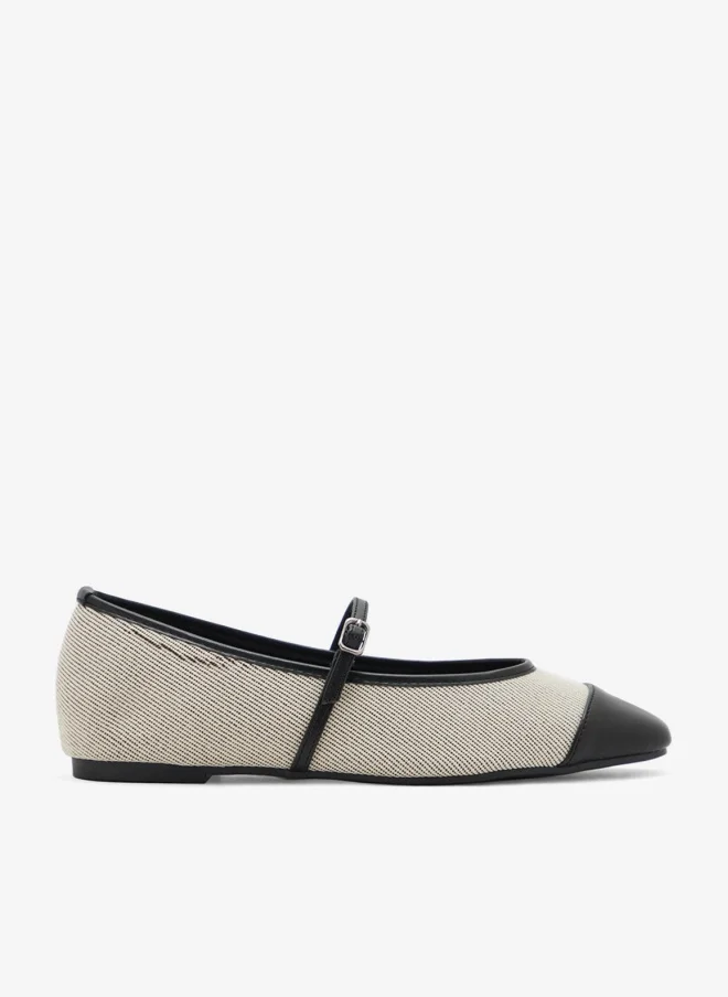 Square Toe Color Block Mary Jane Flats Light Gray