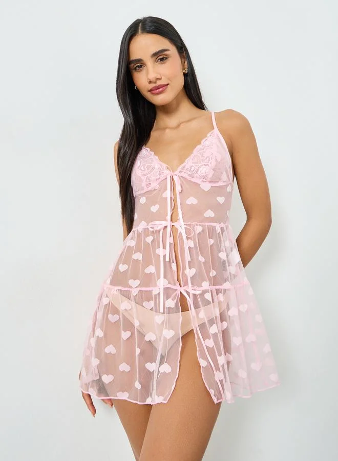 Lace and Heart Pattern Babydoll Pink