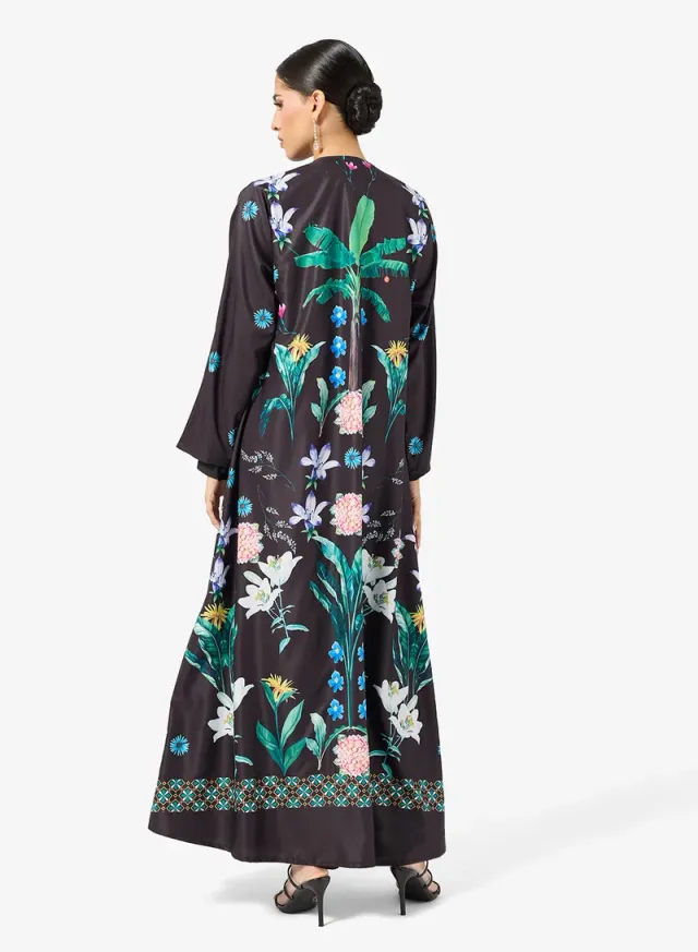 Charcoal Floral Print Long-Sleeve Abaya for Women – image 2