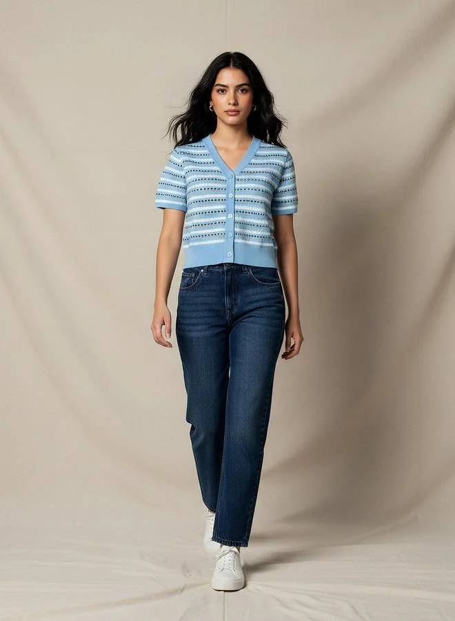 Lee Cooper Striped Regular Fit Cardigan Blue