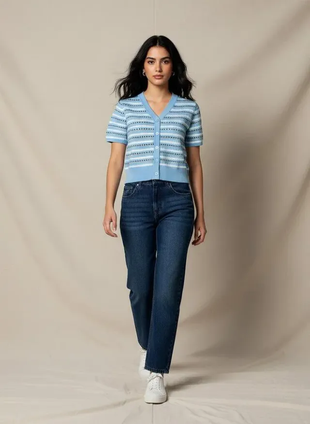 Lee Cooper Striped Regular Fit Cardigan Blue