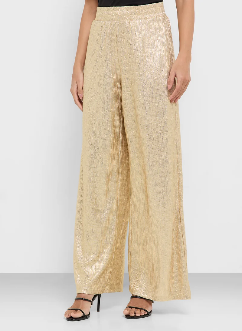 Crinkle Detail Wide Leg Pants