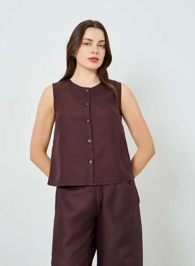 Women's Sleeveless Buttoned Top Brown