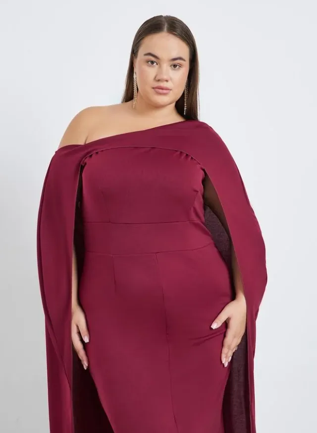 Plus Size Cape Sleeve Slit Maxi Dress – image 2