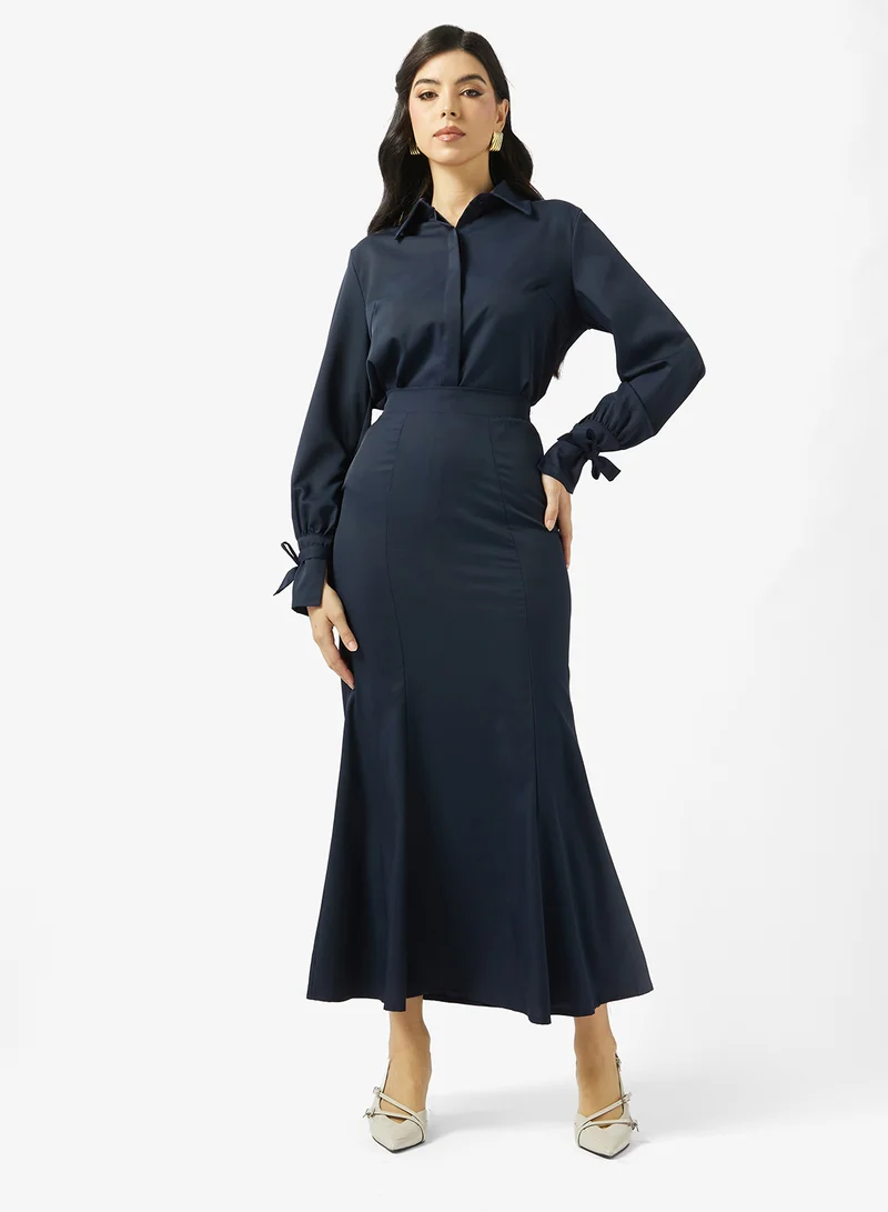 2-Piece Button Down Shirt & Skirt Set