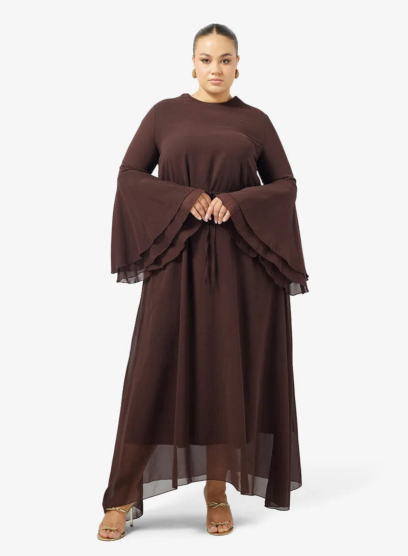 Basic Plus Size Abaya Brown