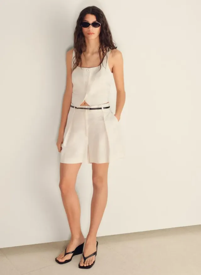 White Viscose Blend High-Rise Bermuda Shorts for Women – image 4