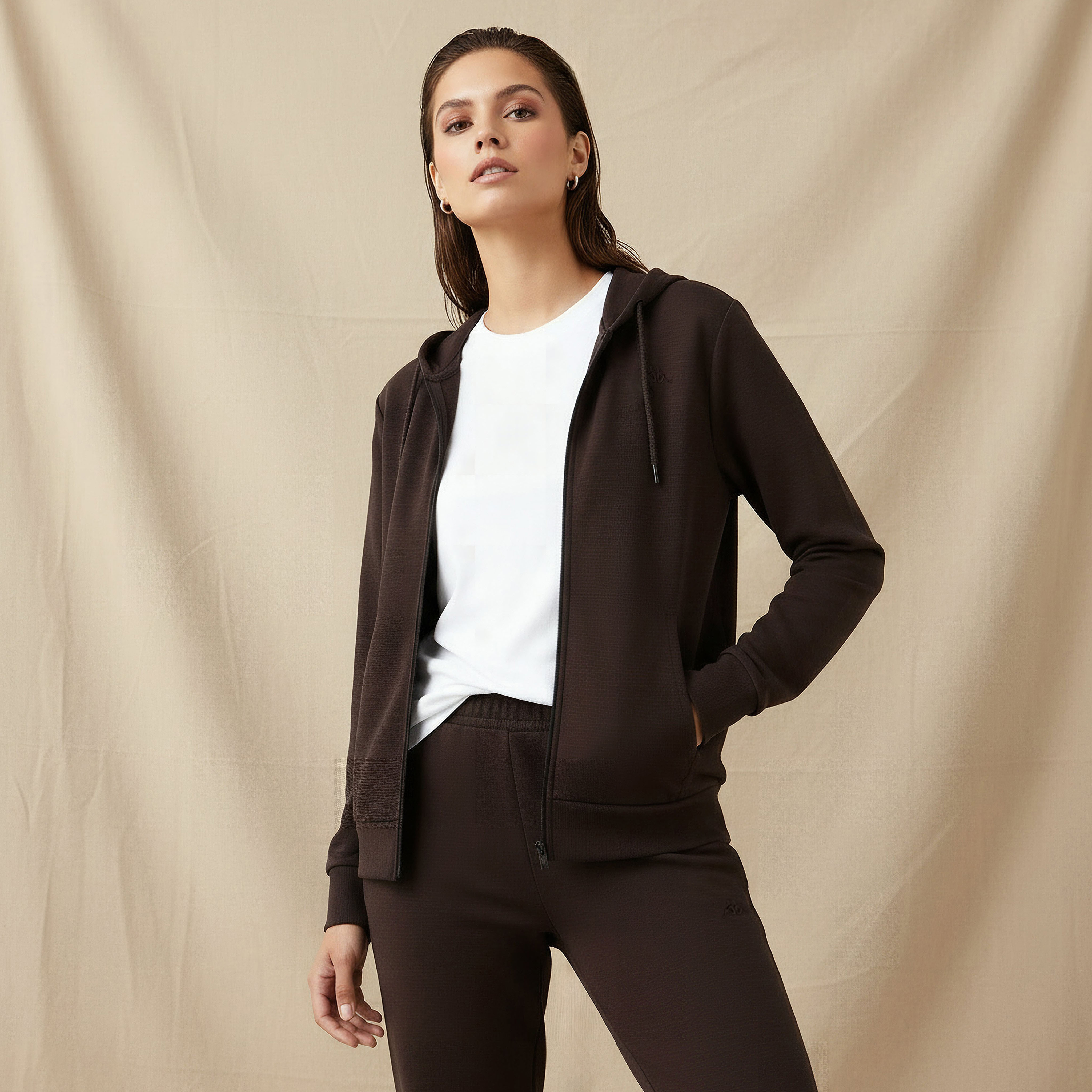 Kappa Women Logo Detail Zip Through Hoodie with Long Sleeves