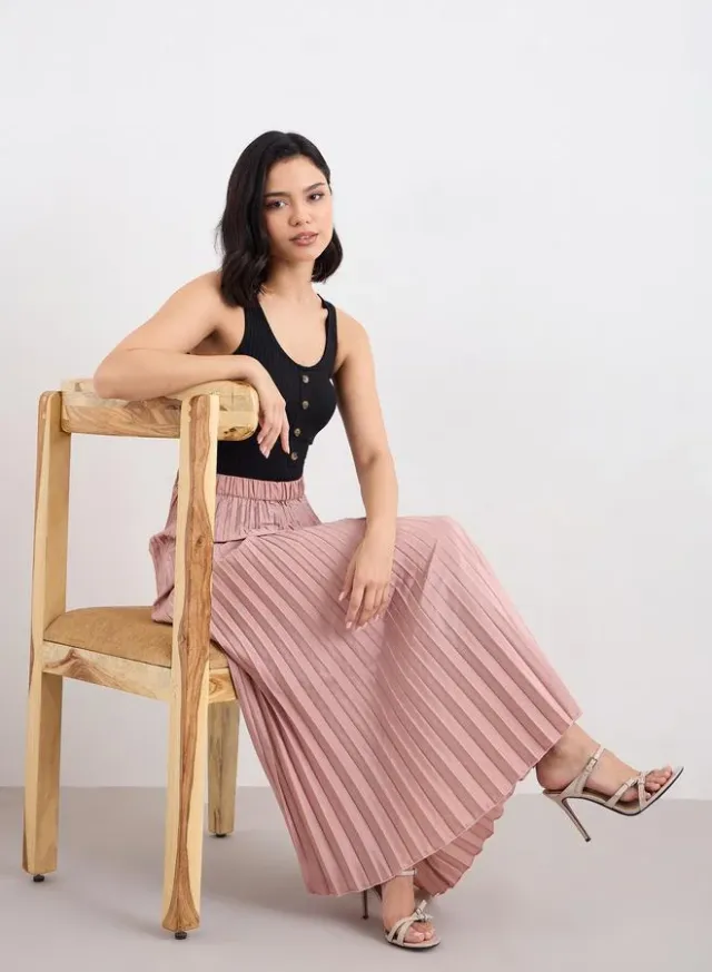Styli Satin Pleated Maxi Skirt – image 5