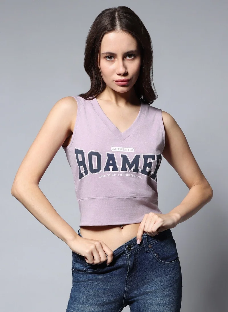 Women's Sleeveless V-Neck Crop Top Lilac