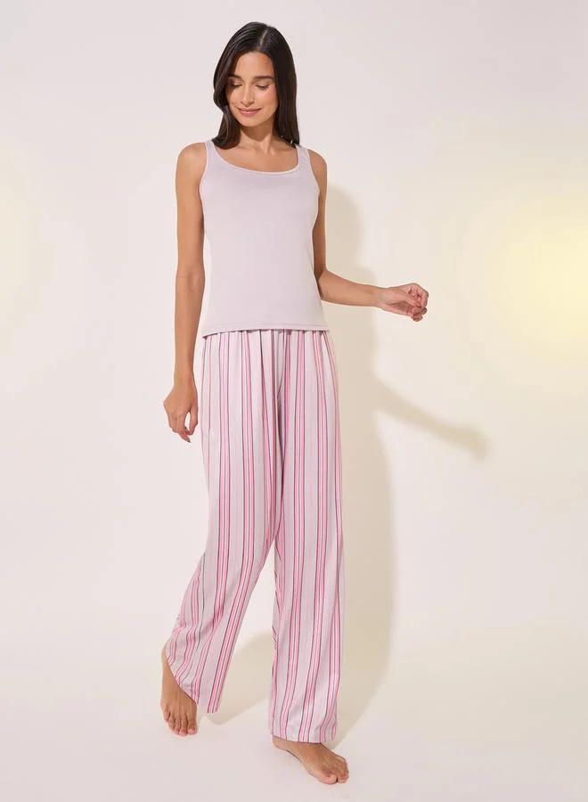 Striped Cami Pajama Set Pale Beige
