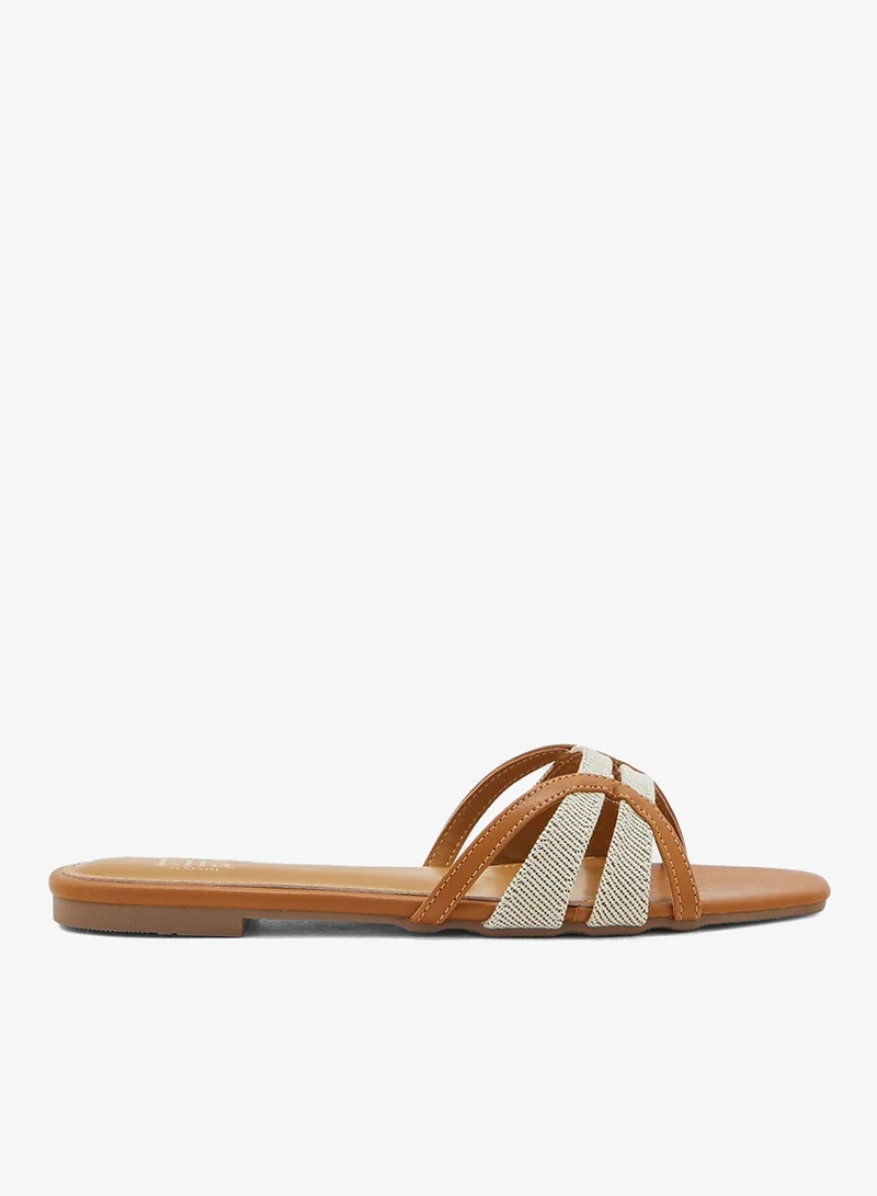Color Block Strappy Flat Sandals Light Beige