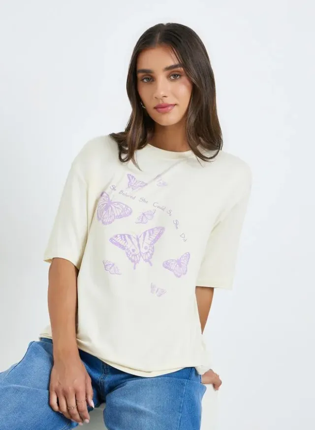 Women's Butterfly Graphic T-Shirt Beige – image 5
