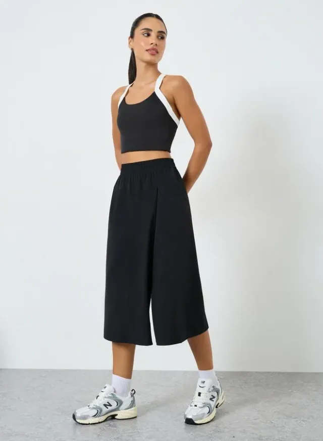 Women's Black Elastic Waist Skort - Polyamide Training Bottoms