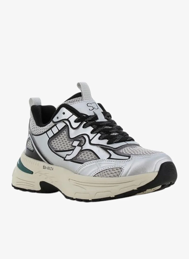 SJ Women's Panelled Lace-Up Sneakers Silver