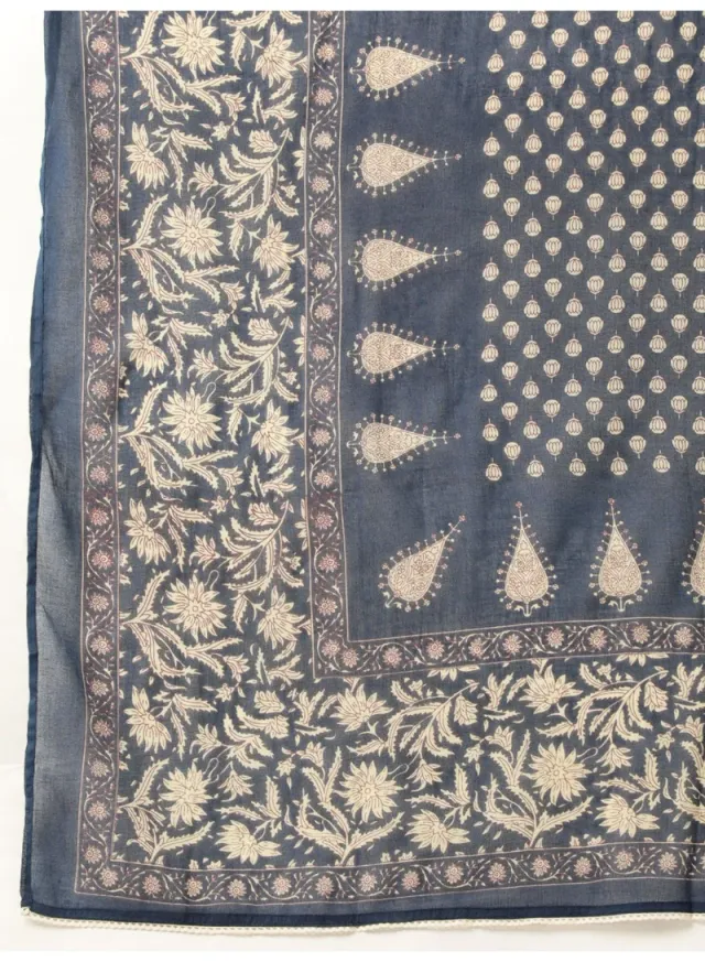 Cotton Kurta Set with Palazzo & Dupatta - Dark Blue – image 8