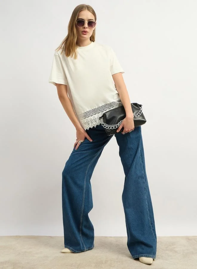 Boxy Lace Hem T-Shirt