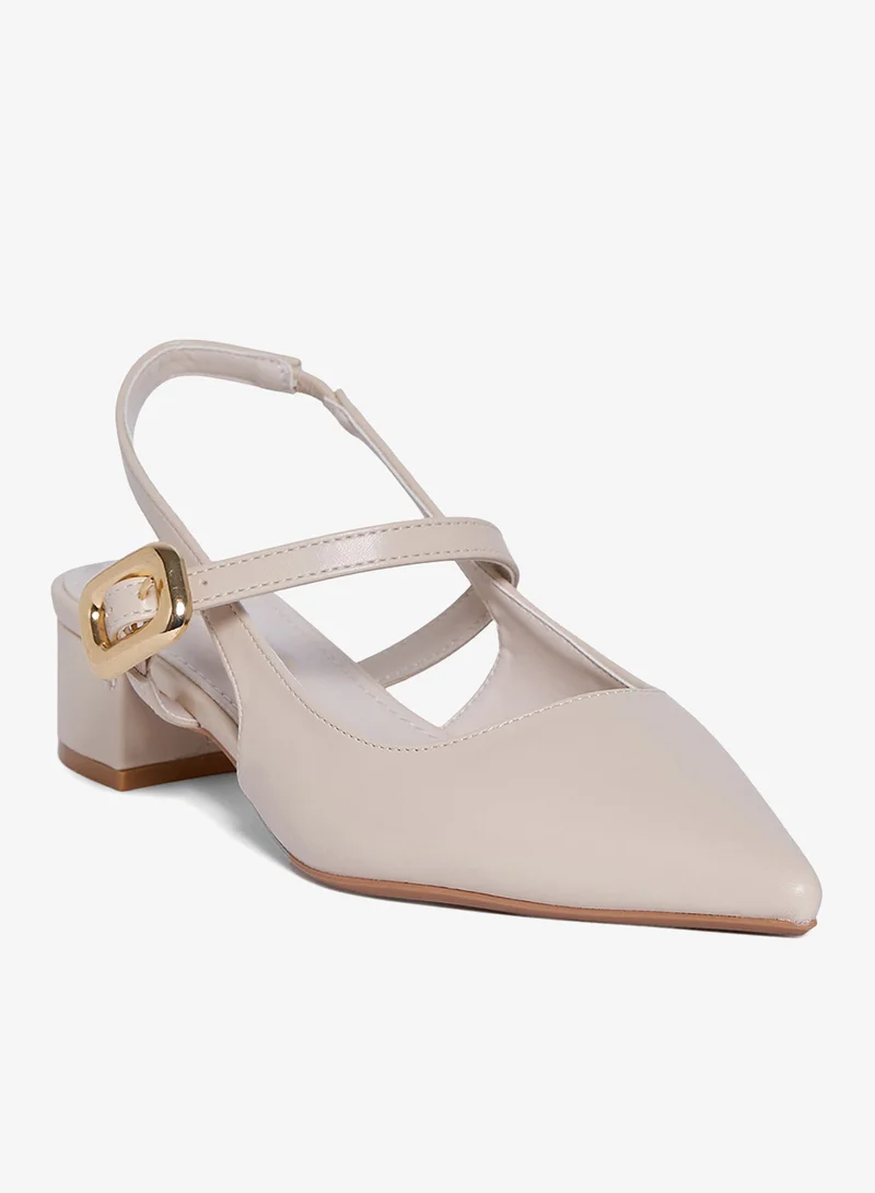 Geoomnii Women's Mid Heel Mules Beige