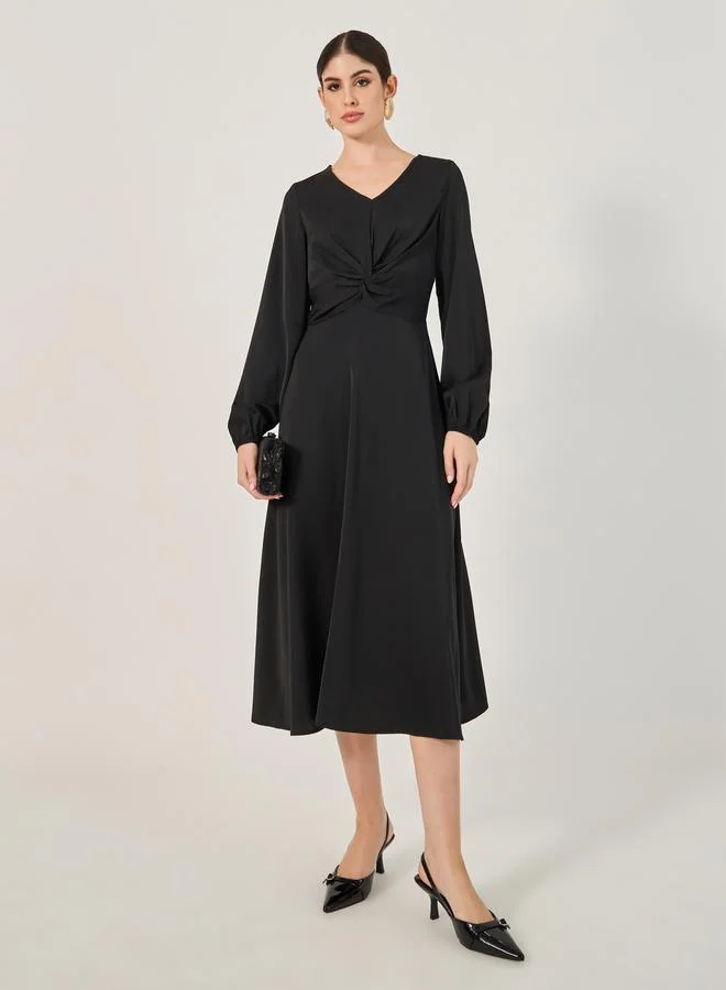 Floral Chiffon Midi Dress Black