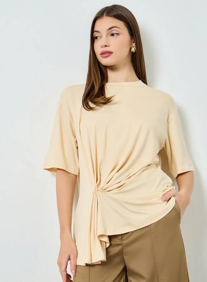 Twisted Front Oversized T-Shirt Beige
