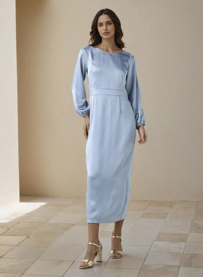 Satin Maxi Evening Dress Sky Blue