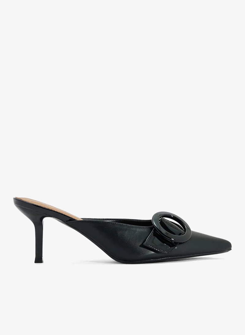 Buckle Heeled Mules Black