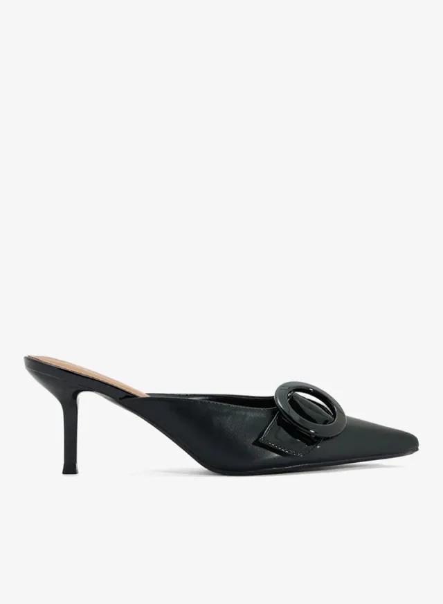 Buckle Heeled Mules Black