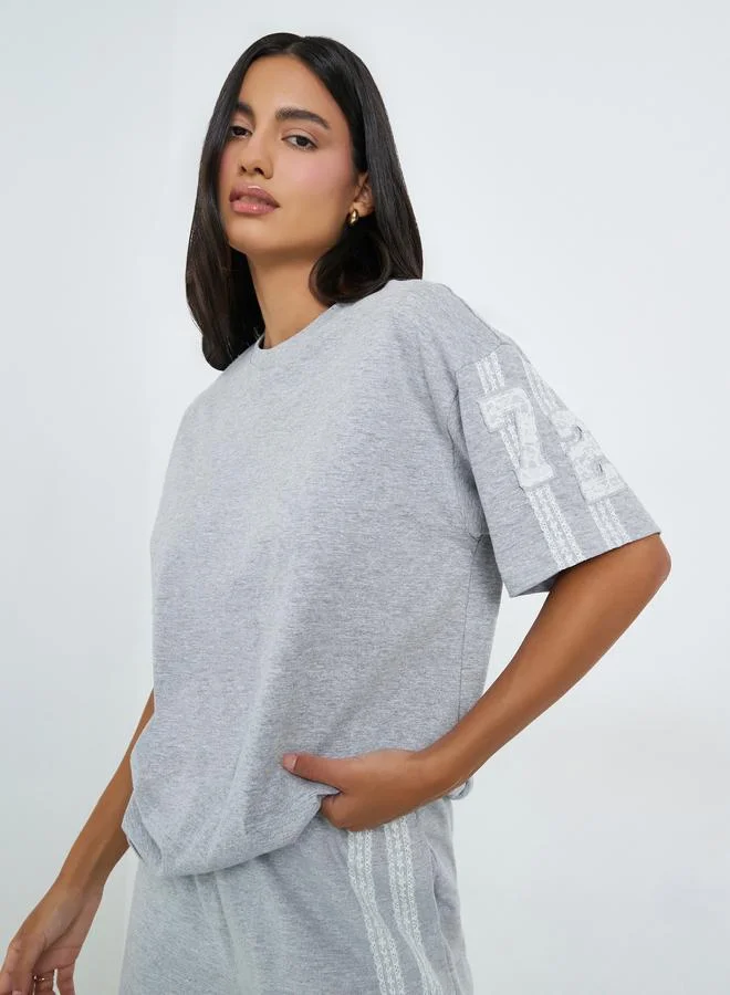 Oversized Lace Number T-Shirt Grey