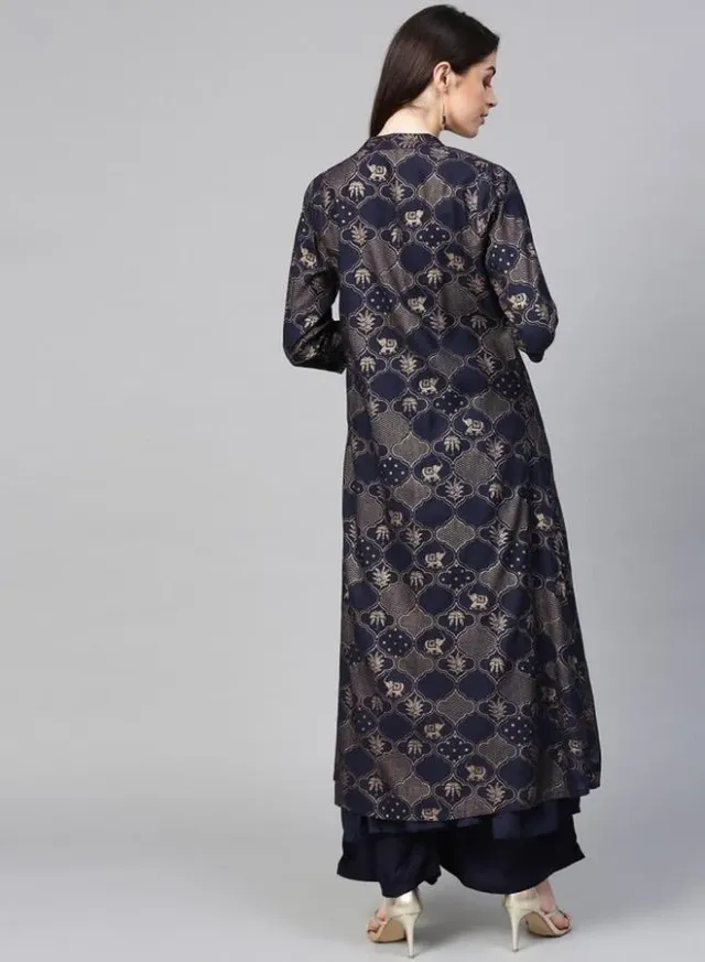 Ishin Printed Kurta Palazzo Jacket Set – image 3
