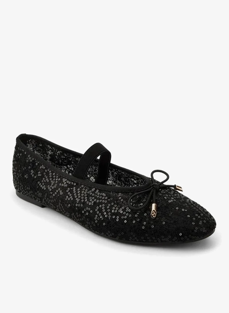 Sequin Embellished Ballerina Shoes Black