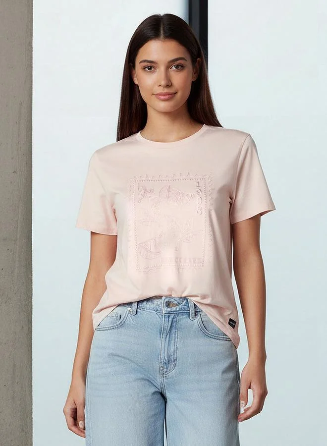 Lee Cooper Embroidered Cotton T-shirt Pink