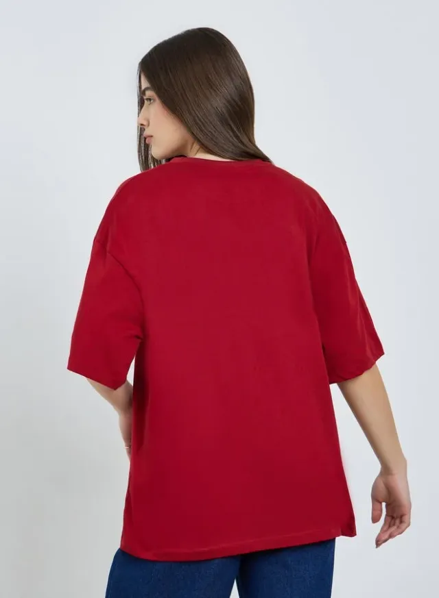 Slogan Oversized T-Shirt Red – image 6